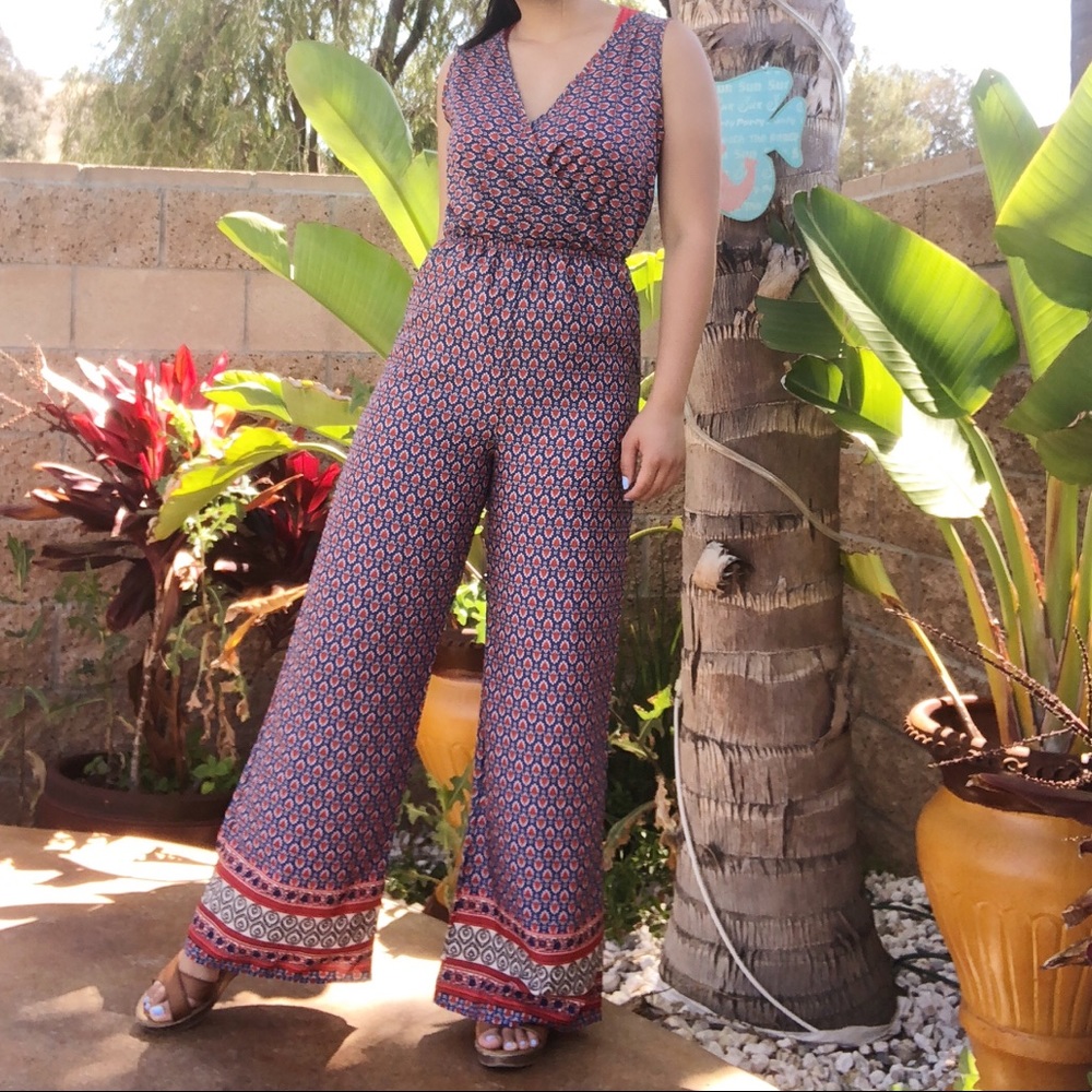 Bohemian Red & Blue Jumpsuit
